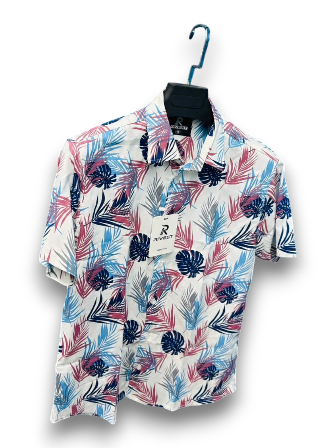 RIVEST Men's Tropical Leaf Print Half Sleeve Casual Shirt – White || Product Photo 1