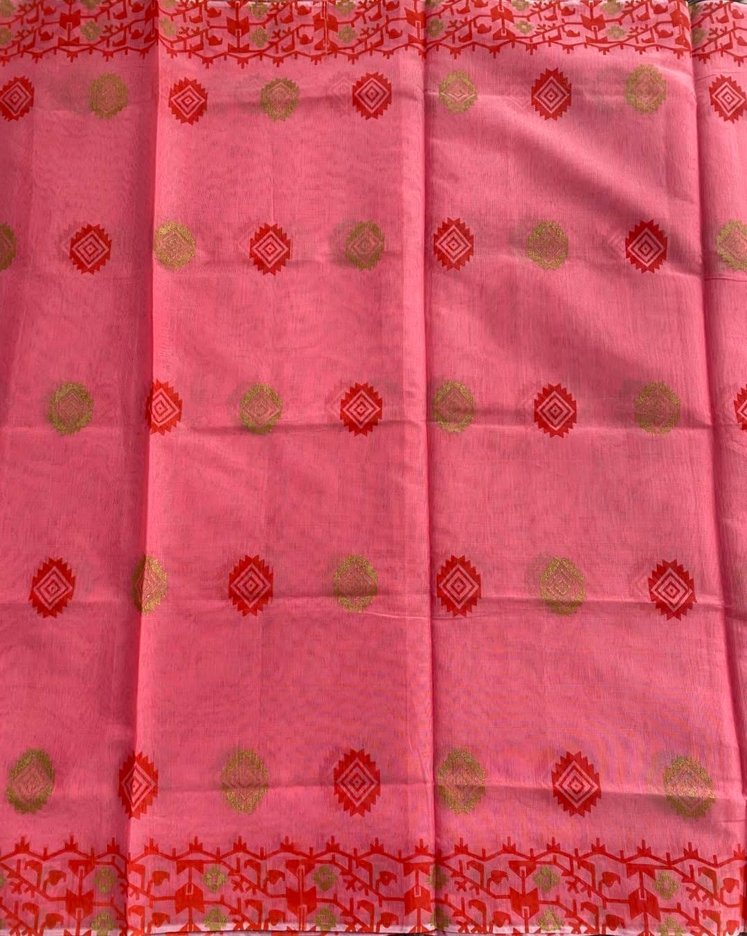 Pink Block Print Half Silk Cotton 12 Haat Sharee || Product Photo 1