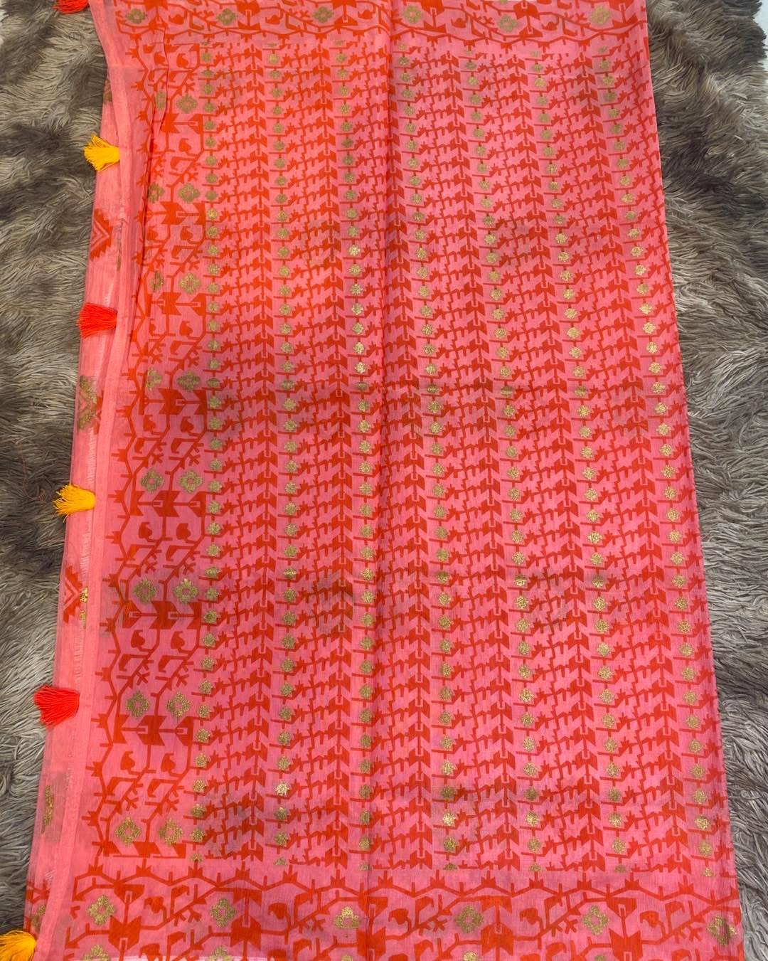 Pink Block Print Half Silk Cotton 12 Haat Sharee || Product Photo 2