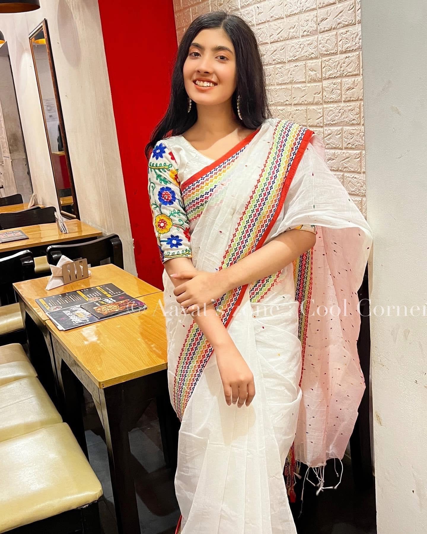 White Sharee (Student Budget ) ,12 Haat , Half Silk cotton fabric || Product Photo 1
