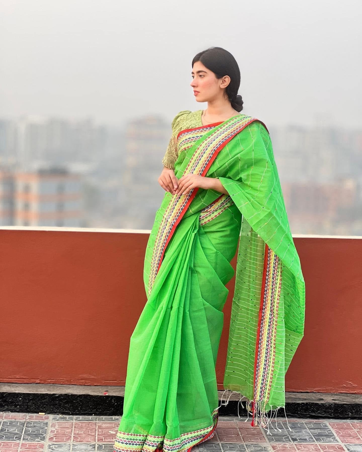 Neon Sharee (Student Budget ) ,12 Haat , Half Silk cotton fabric || Product Photo 1