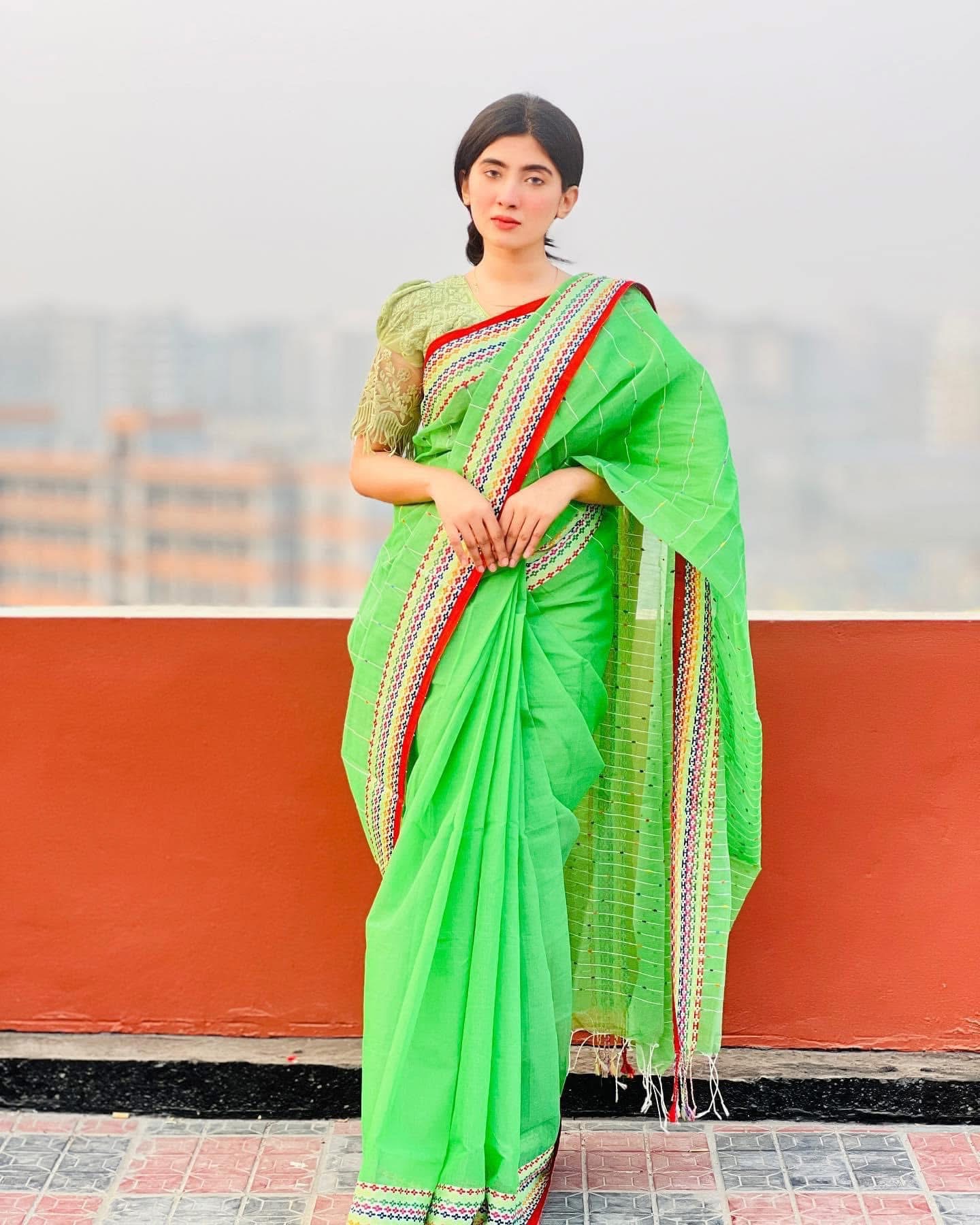 Neon Sharee (Student Budget ) ,12 Haat , Half Silk cotton fabric || Product Photo 2